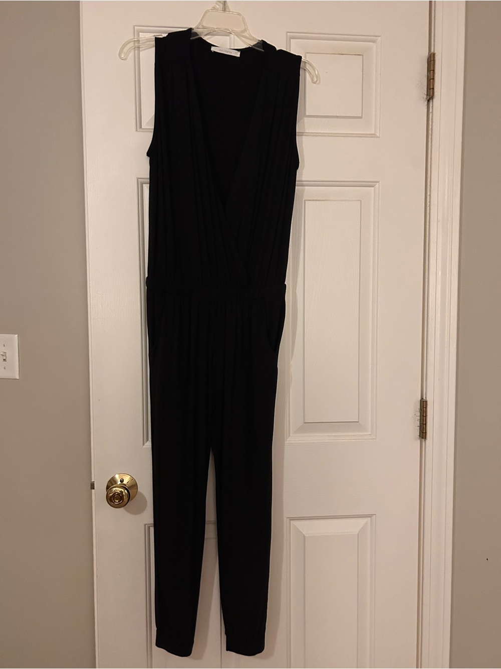 Sleeveless Black V-Neck Jumpsuit with Elastic Waist NWOT